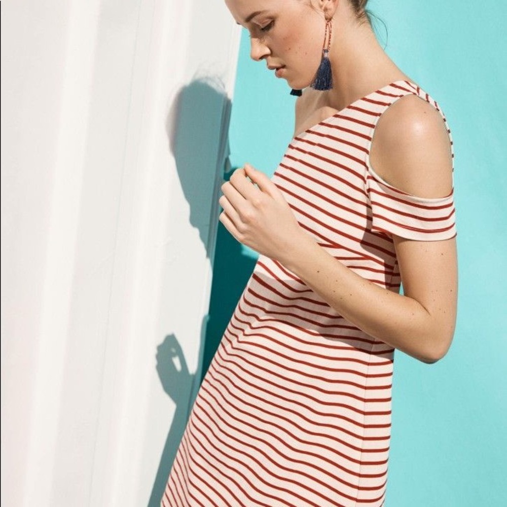 Maeve red stripe one shoulder dress